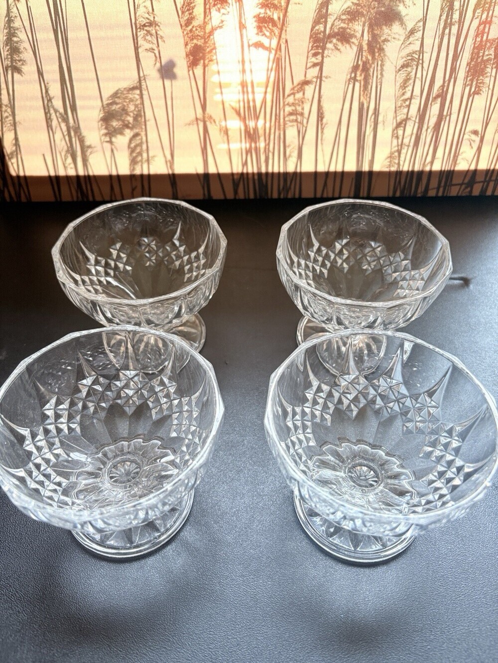 Vintage Arcoroc France 5" Clear Glass Bowl Starburst Diamond Pattern